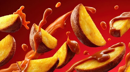 Crispy Flying Potato Wedges with Delicious Sauce Splash