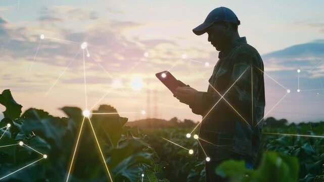 Video A person standing in a field looking at their cell phone