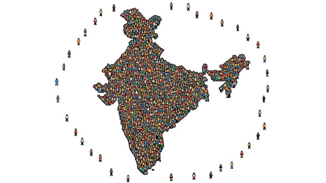 India map formed by diverse people, symbolizing unity and population diversity