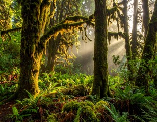 Fototapeta premium Sunlit Forest Canopy - A Lush and Vibrant Ecosystem.