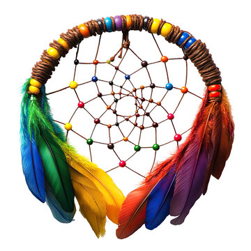 Colorful dreamcatcher with feathers and bead accents