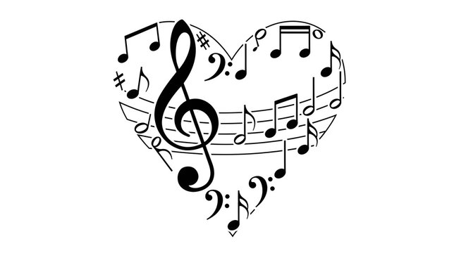 Musical heart with treble clef and notes
