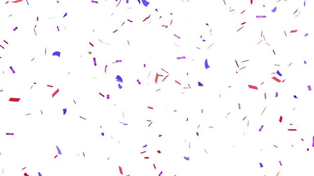Festive colorful confetti rain on alpha matte for celebration events. red blue and purple confetti falling animation.