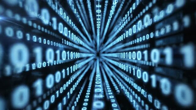 Blue binary code digital tunnel animation