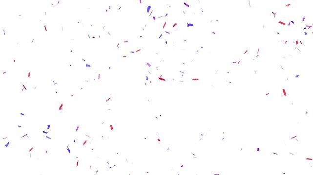 falling red and purple confetti isolated chroma key overlay. festive colorful confetti rain on alpha matte.