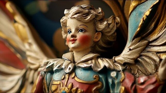 Antique Angel Figurine: Detailed Close-Up of a Vintage Christmas Ornament with Wings and Intricate Carvings