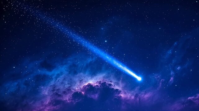 BlueCometStreaksThroughPurpleNebulaSky