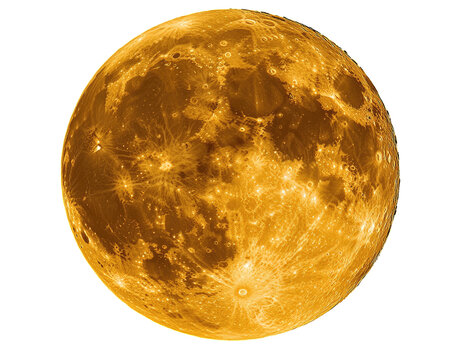 Gold orb showing detailed craters and lunar surface