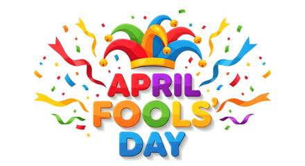 Fototapeta premium April Fool’s Day April Fools Day Title with Jester Hat and Confetti