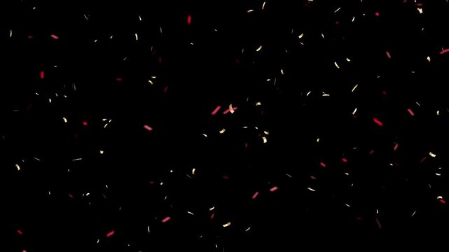 gold and red confetti falling animation, luxury golden and red confetti rain with alpha channel. Red and golden confetti isolated chroma key overlay.
