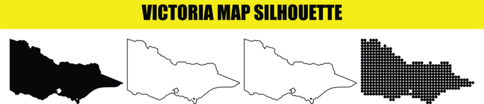 Victoria map silhouette state of australia collection showing geographic borders in solid line and dotted pattern sets