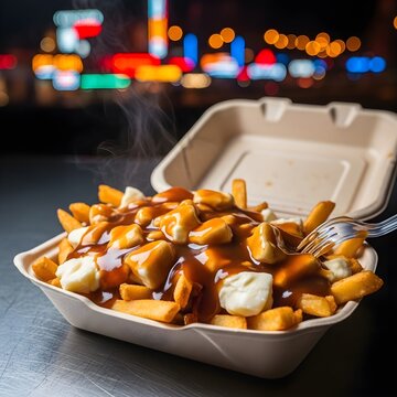Street-style poutine at night