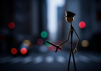 Police Stickman Character with Baton in Minimal Dark Concept Lighting