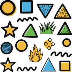 Colorful silhouette shapes and symbols illustration