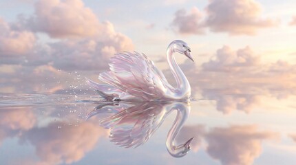 Iridescent Swan Gliding on Tranquil Waters Under a Pastel Sky