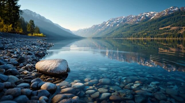 Pristine Mountain Lake Shoreline Water Ripples Rocky Beach Reflection