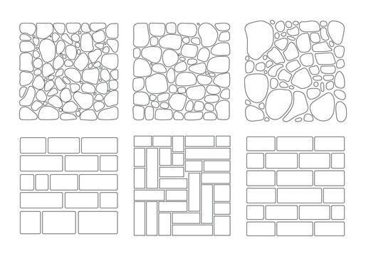 Landscape Architecture CAD Vector Patterns Set. Grass, Water, Stone, Wall, and Texture Elements