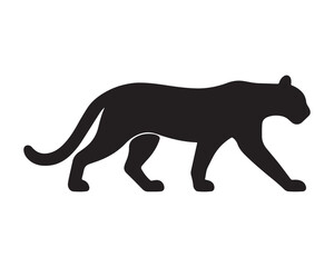 Fototapeta premium A striking black panther silhouette captured in a dynamic walking pose on a white background 