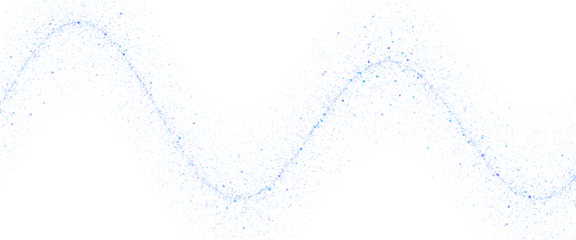 Blue particles flowing in wavy lines isolated on transparent background