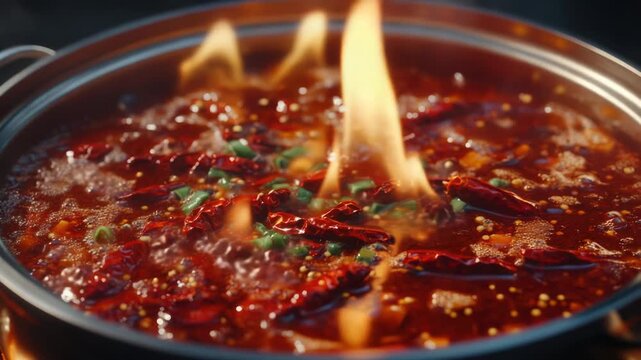 Video A colorful bowl filled with spicy hot chili and fresh green onions, perfect for a hearty meal or snack