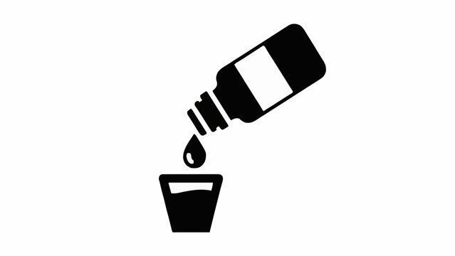 Bottle Pouring into Cup Silhouette &ndash; Black Vector Icon. Minimalist, Editable Stroke, Isolated on White Background, Beverage or Medicine Concept.