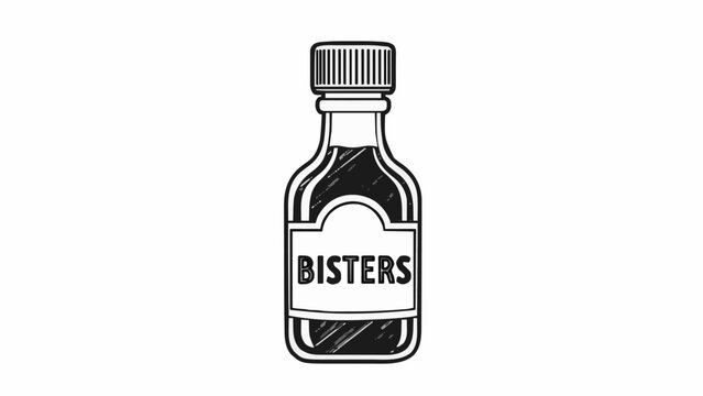 BISTERS Bottle Icon &ndash; Hand-Drawn Sketch Style with Label. Vector Illustration, Minimalist, Editable Stroke, Isolated on White Background.