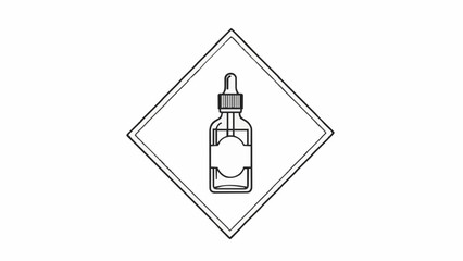 Dropper bottle with decorative label inside diamond frame. Minimal apothecary tincture or serum packaging line illustration.
