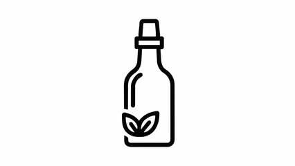 Organic herbal bottle icon with leaf symbol. Minimal natural essential oil or eco product line illustration.