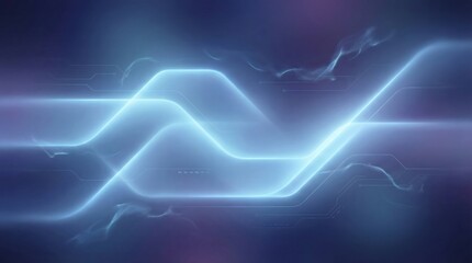 Abstract Blue Neon Futuristic Lines Glowing Data Stream Background With Nebula Effect