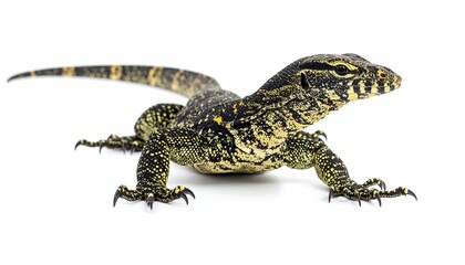 Naklejka premium Detailed Close-Up of a Monitor Lizard on White Background.