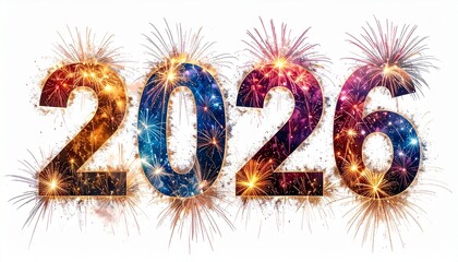 sparkling firework number 2026 new year isolated on white or transparent background