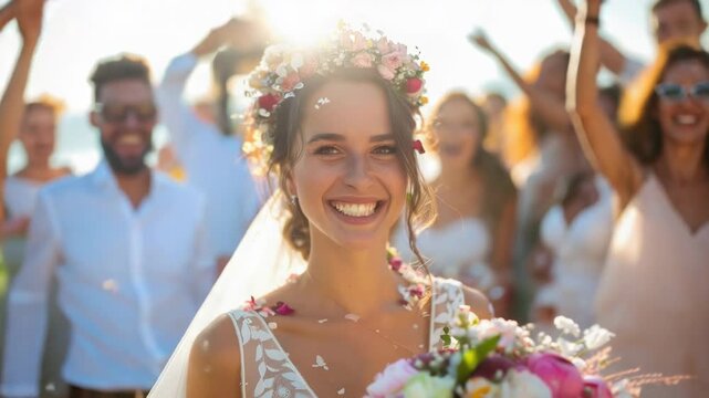Video A newlywed couple celebrating their special day with colorful confetti