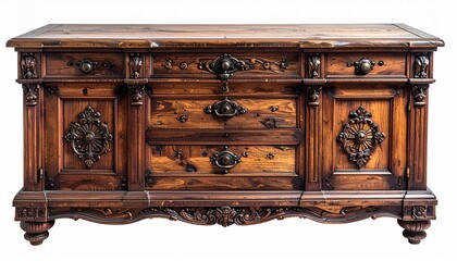 antique wooden chest or tv table isolated on white or transparent background