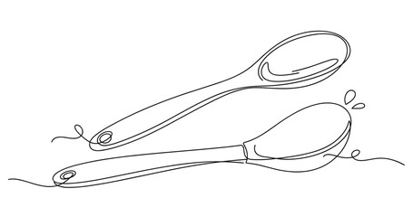Continuous line art of two spoons with creative swirl design. Non editable stroke