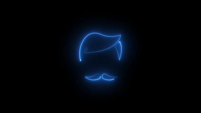 Glowing Blue Neon Smiling Face Emoticon on Black Background