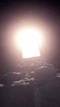 Cinematic 3D animation of a mystical tunnel leading to a glowing exit, perfect for fantasy movie trailers and spiritual video intros