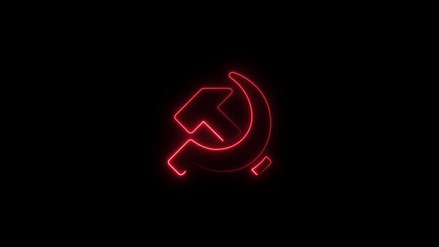Glowing Red Hammer and Sickle Symbol on Black Background Communism Soviet Union