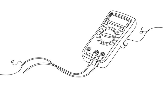 Digital multimeter with probe wires for electrical testing. Non editable stroke