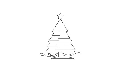 Fototapeta premium Minimalist line art Christmas tree with star and garland