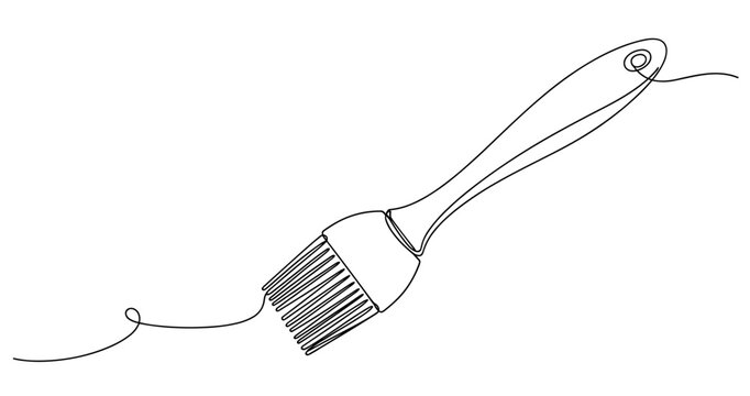 Black and white line art of a kitchen pastry brush with handle. Non editable stroke
