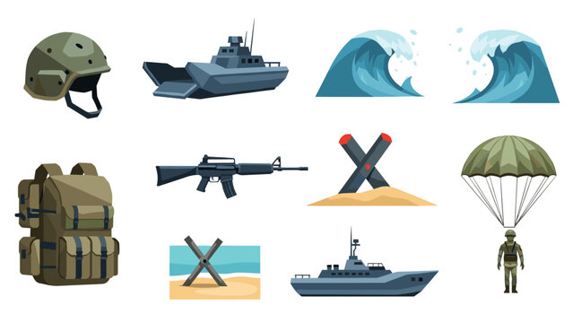 Low Poly Military equipment and combat elements collection for strategic game design