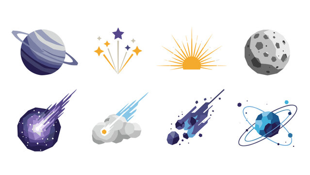 Low Poly Collection of stylized celestial bodies and cosmic phenomena in a flat design