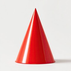 Fototapeta premium A Red Shiny Conical Geometric Shape Object with Smooth Surface, Isolated on White Background with Shadow