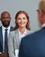 Colleagues engaging in discussion office environment business meeting professional setting