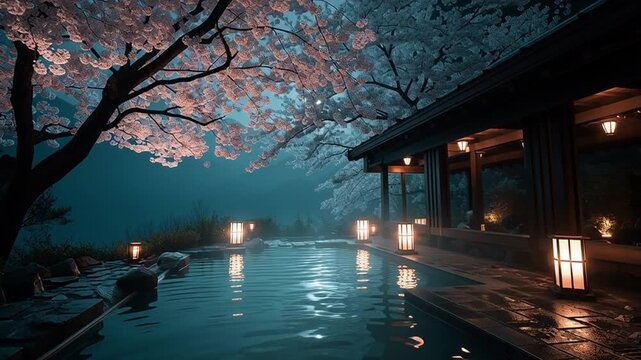 桜が見える温泉