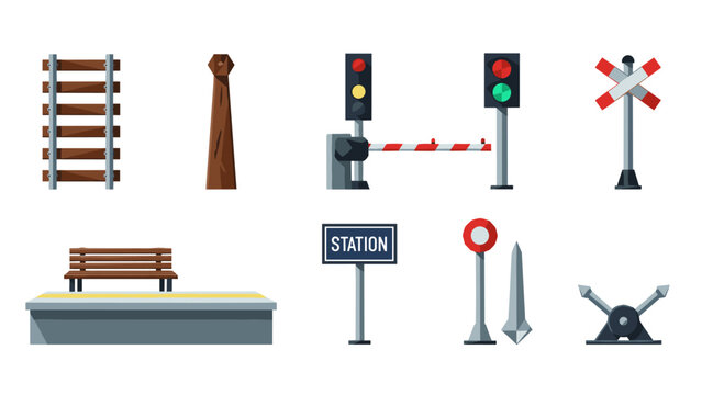 Low Poly Collection of railway elements and station infrastructure for transportation design