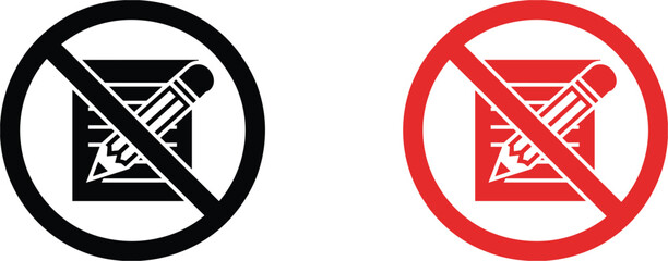 Black and red prohibition signs with a notebook and pencil forbidden not allowed © Shahajan