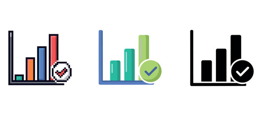 Fototapeta premium Three bar graphs with checkmarks indicating success in data visualization
