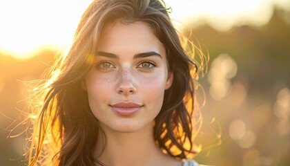 Young Woman Outdoor Portrait with Sunlight.