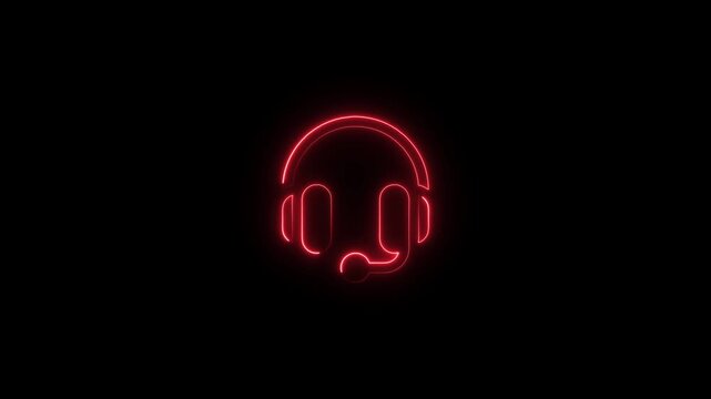 Neon Red Headset Customer Service Call Center Support Symbol